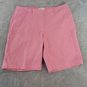 Talbots Womens Shorts 16W Plus Zip Fly Red Gingham Check Lightweight PLA10E
